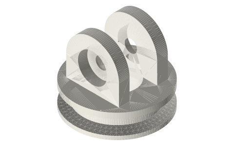 Tri-clamp crank frame: ISO 2852 cap with 608 towers for a Ø8 crankshaft, 1.5, 2 and 3 in, isometric render of a generated part