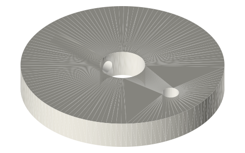 Crank webs: Ø8 bore, Ø3 crank pin at 8, 12 and 18 mm throw, isometric render of a generated part