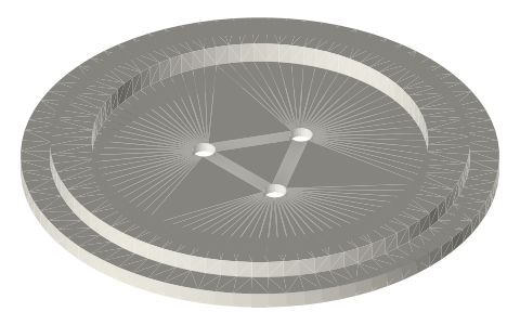 Tri-clamp diaphragm membrane: flat, 1.5 and 2 in clamped size, isometric render of a generated part