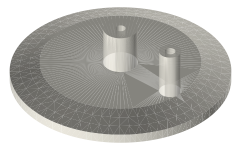 Tri-clamp displacer head: ISO 2852 cap with Ø3 rod bore and 4 mm barb, 1.5, 2 and 3 in, isometric render of a generated part