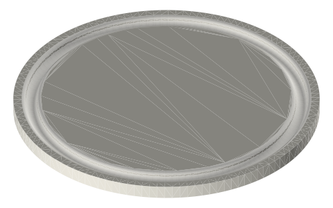 Tri-clamp end cap, 6 mm flat: 1.5 and 2 in, isometric render of a generated part