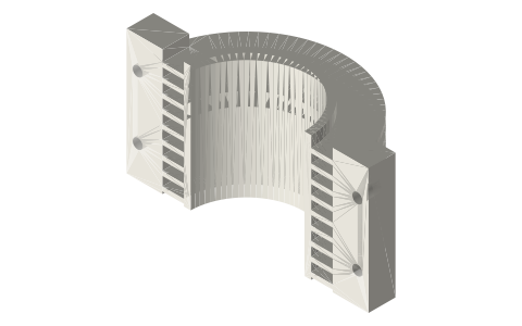 Tri-clamp finned cooler: clamp-on halves for a 2 in tube, isometric render of a generated part