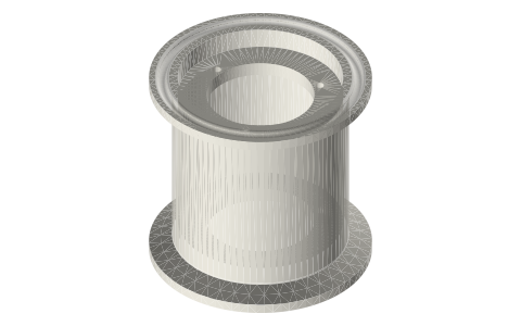 2 in tri-clamp flexure carrier: clamp-in, two Ø40 flexure stacks, isometric render of a generated part
