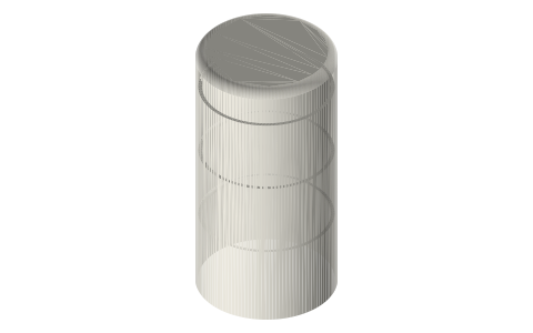 Hollow loose-fit pistons for tri-clamp spools: Ø33.6, Ø46 and Ø70.9, isometric render of a generated part