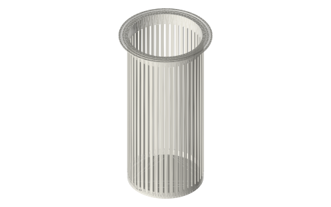 Tri-clamp hop baskets: hang from the top joint of a 4, 6 or 8 in vessel, isometric render of a generated part