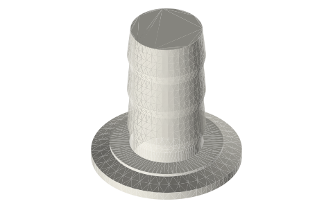 Tri-clamp × hose barb adapters (14MPHR style): ½ to 4 in clamp, ¼ to 4 in hose, isometric render of a generated part