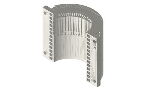 Clamp-on hot-end fin sleeve for a 2 in tri-clamp tube (optional), isometric render of a generated part