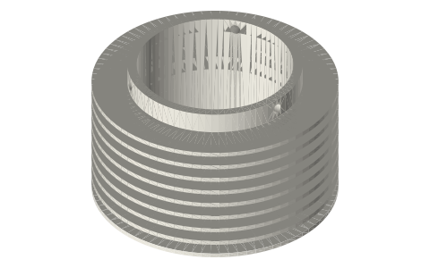 Hot-end fin sleeve for a 2 in tri-clamp cup: slide-on ring fins, set-screw held, isometric render of a generated part