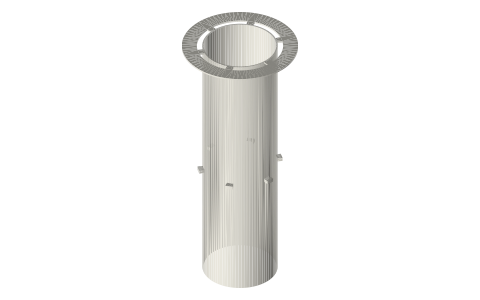2 in tri-clamp inner liner, Ø40 bore, rim clamped in the joint, isometric render of a generated part