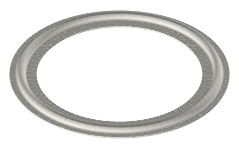 Tri-clamp half gasket for a clamped leaf or rim: 2 in, web 0.6 or 0.45, isometric render of a generated part