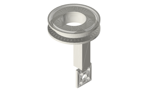 2 in tri-clamp motor-mount plate for a 2208 motor, clamped between two faces, isometric render of a generated part