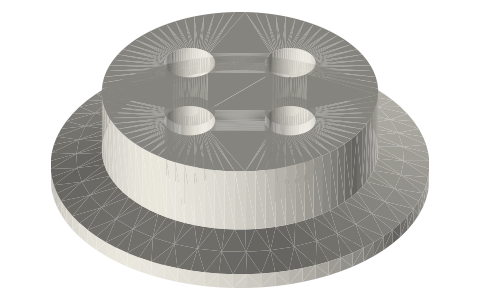 Tri-clamp port cap: 2 in, four 1/8 NPT ports for a fill valve, a gauge, a relief valve and an electrical pass-through, isometric render of a generated part