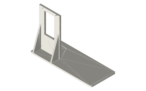 Frame for the rolling-diaphragm tri-clamp engines: base, wall, hanger and torch-stand mount, isometric render of a generated part