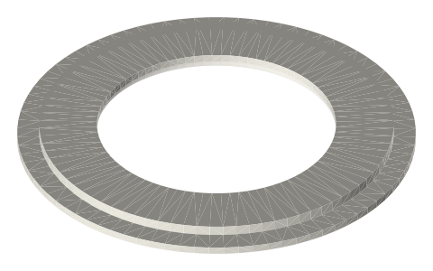 Tri-clamp rolling-diaphragm power head, 2 in: standard clamp face, cylinder, rod guide and crank tower, with its diaphragm seat ring, isometric render of a generated part