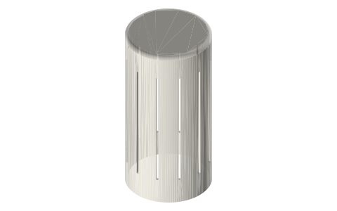 Tri-clamp regenerative displacer: Ø31.8, Ø44.5 and Ø69.9 with 12 slots, 1.5 mm gap, isometric render of a generated part