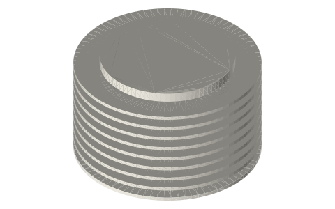 Slip-on fin sleeve for a 2 in closed hot end (nine Ø76 ring fins), isometric render of a generated part