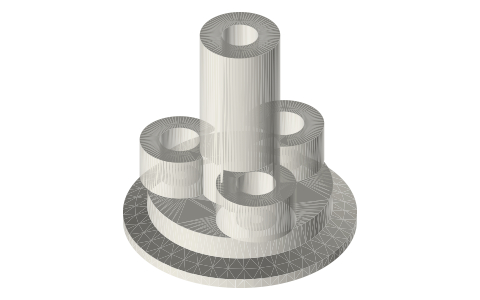 2 in end cap with a bored boss for two 8 × 12 × 20 sleeve bushings (piston-rod gland), isometric render of a generated part