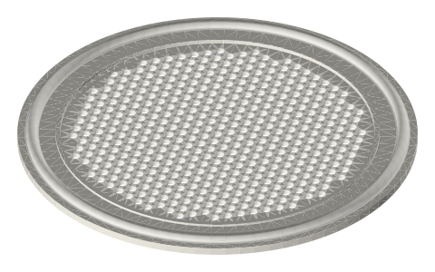 Tri-clamp screen gaskets: 1½ to 4 in, Ø2 and Ø3 mm perforated plate, isometric render of a generated part