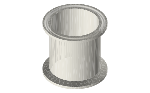 Short 2 in tri-clamp spools: 48.65, 58.65 and 68.65 mm (fabrication spec), isometric render of a generated part