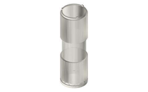 Slotted heat-exchange liner for a 2 in tri-clamp spool, Ø48.00 / Ø40.00, isometric render of a generated part