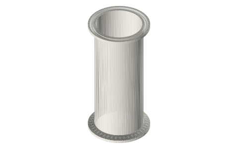 Bored 2 in power spool: 2 in × 5 in spool bored to Ø48.00, isometric render of a generated part