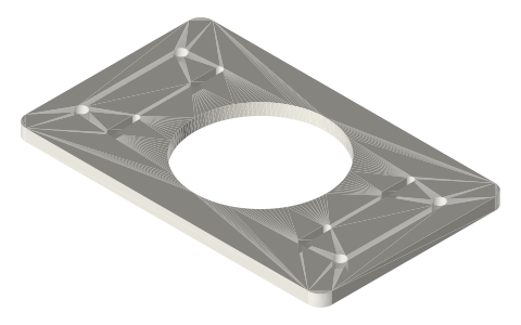 Base plate for 1.5, 2 and 3 in tri-clamp spools, isometric render of a generated part