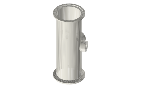 2 in × 6 in spool with three 1/4 NPT bosses at mid-length, isometric render of a generated part