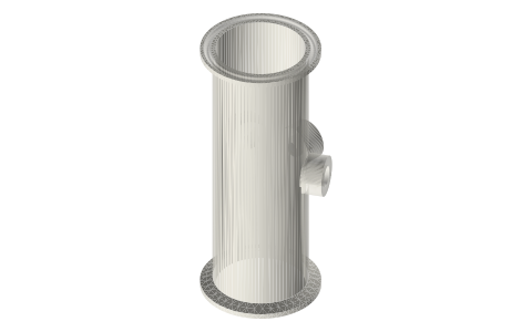 2 in × 6 in spool with three 1/4 NPT bosses at mid-length, isometric render of a generated part