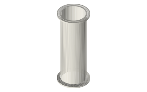 Tri-clamp spool (two ferrules on a tube), 1.5 and 2 inch, isometric render of a generated part