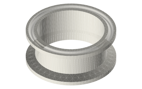 2 in tri-clamp spools: 42 mm bored Ø48.00 and 25.4 mm (fabrication spec), isometric render of a generated part
