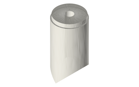 Filler plugs for a 2 in tee: run plug with the displacer-rod bore and branch plug, with a Ø12 gas passage, isometric render of a generated part