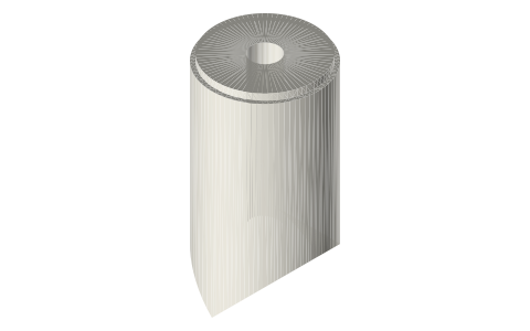 2 in tri-clamp tee plugs with a rod bore and a Ø12 passage, isometric render of a generated part
