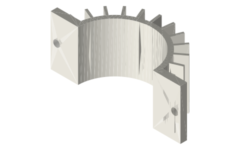 Tri-clamp heat sink: clamp-on fin sleeve for 2 in tube, 34 mm, isometric render of a generated part