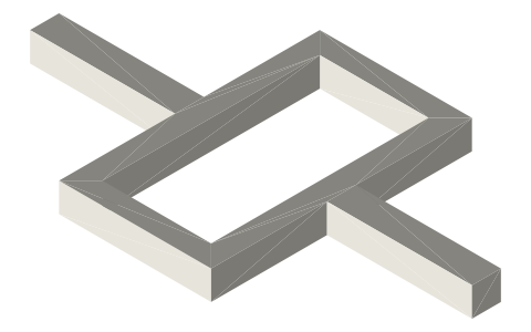 Yoke 42 × 72 with a 30 mm wide opening and two 8 × 8 rods, isometric render of a generated part