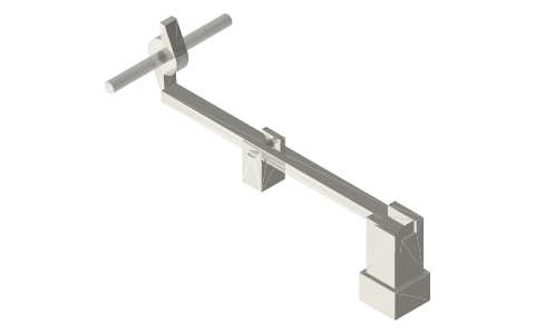 Trip hammer: wiper cam pressing the tail of a first-order helve, isometric render of a generated part