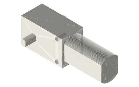 TT yellow gearmotor 70 × 22.5 × 18.5 mm, Ø5.5 double-D shafts, isometric render of a generated part