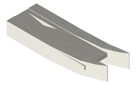 Tunnel hull (tunnel catamaran), isometric render of a generated part