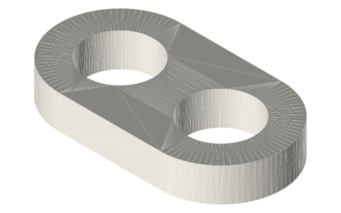 Carrier arm, 15 mm centres, Ø10 holes, isometric render of a generated part