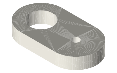 Tracer arm, Ø10 hub, Ø3 pin at 15 mm, isometric render of a generated part