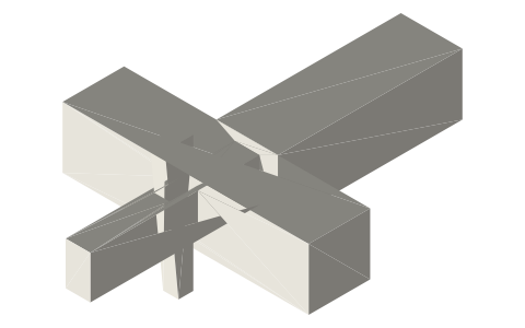 Tusk tenon joint (knock-down wedged tenon), isometric render of a generated part