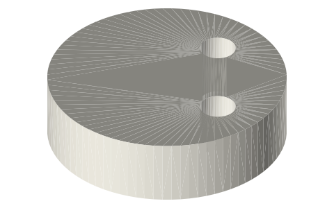 Two-throw crank webs 90° apart on a Ø3 shaft, isometric render of a generated part