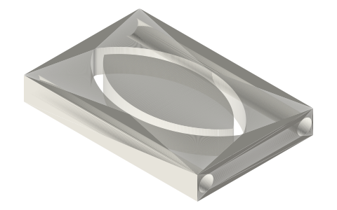 Uniform-motion yoke plate 60 × 40 × 8 with closed channel for a 12 mm crank, isometric render of a generated part