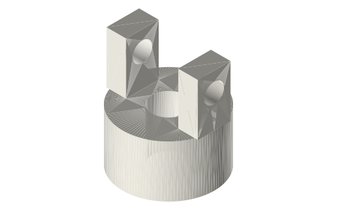 Universal joint for Ø5 shafts: Ø14 yokes and 8 mm cross spider, isometric render of a generated part
