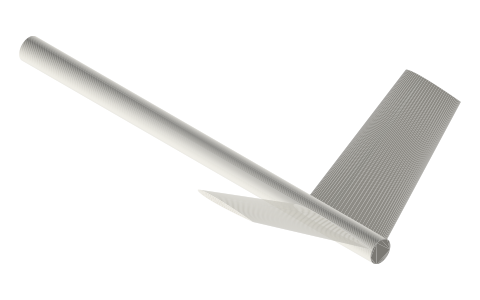 V-tail (butterfly tail with ruddervators), isometric render of a generated part