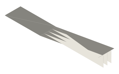 Venturi tunnels (ground-effect floor), isometric render of a generated part