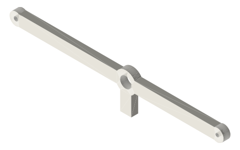 Walking beam, arms 158.07 / 131.73, isometric render of a generated part