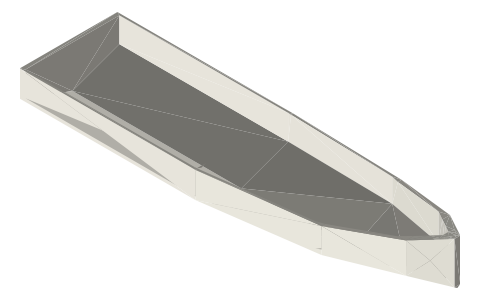 WIG hulls: steps, hydrofoils and hydroskis, isometric render of a generated part